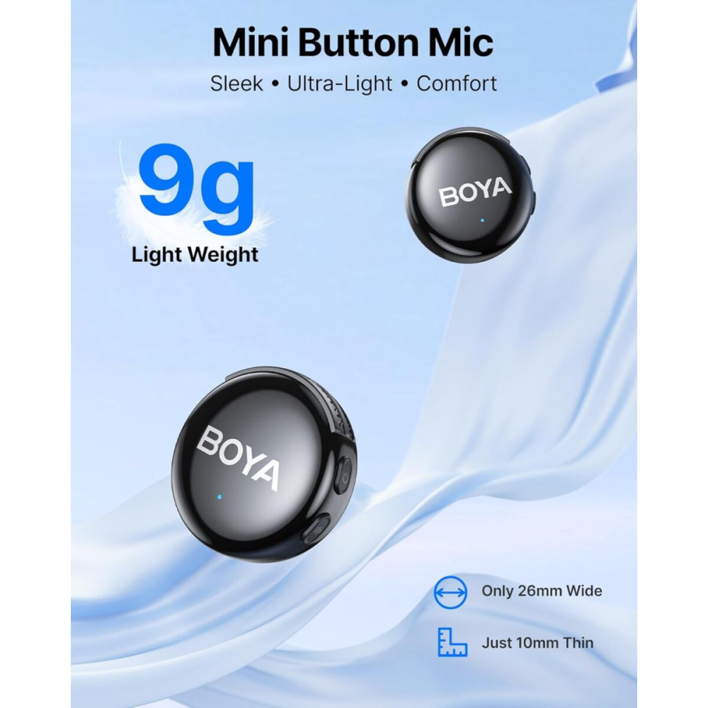 BOYALINK 3 - Type-C, Lightning & 3,5mm AI-Powered Button Wireless Microphone 2 TX + 1 RX + cha. Case