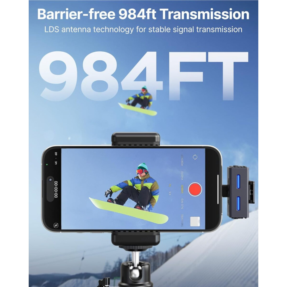 BOYALINK 3 - Type-C, Lightning & 3,5mm AI-Powered Button Wireless Microphone 2 TX + 1 RX + cha. Case