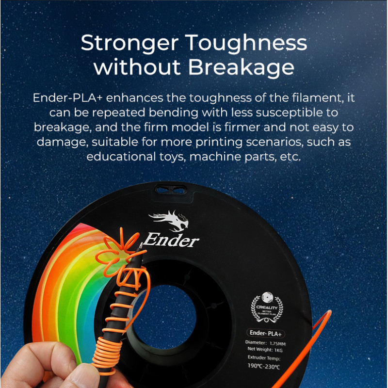 CREALITY EN-PLA+ Black, Ender 3D Printer Filament, Strength 34MPA, Bend 77MPa, 1 kg 1.75 -3301010306