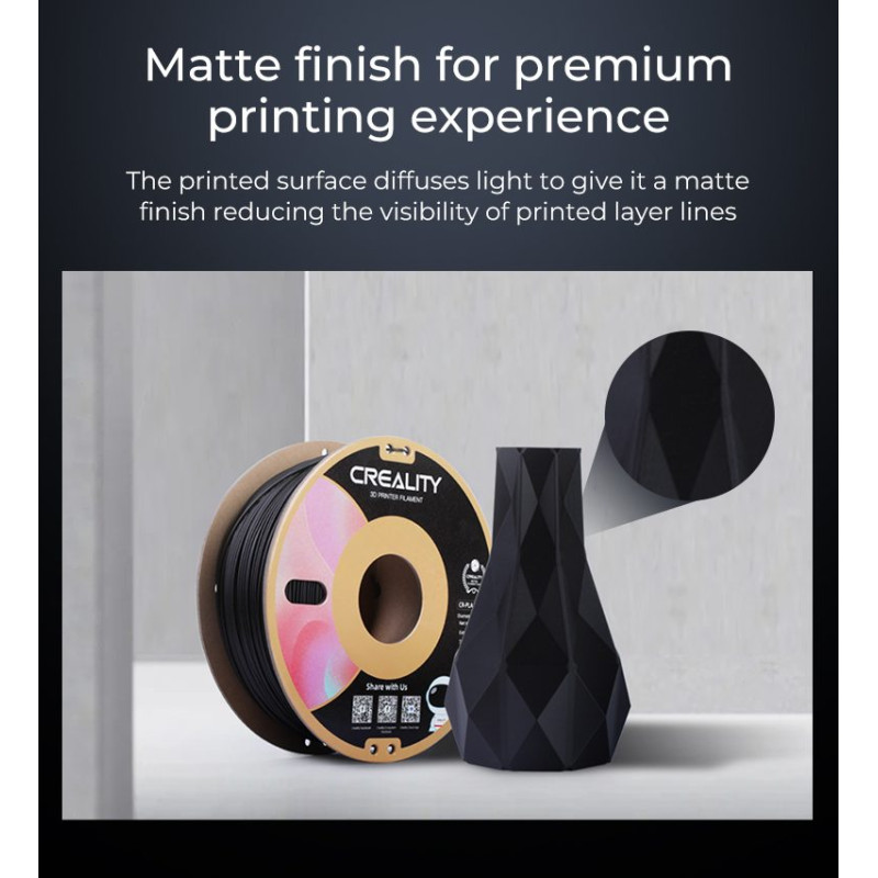 CREALITY CR-PLA Matte Black, 3D Printer Filament 1 kg Spool,1.75mm (3301010297)