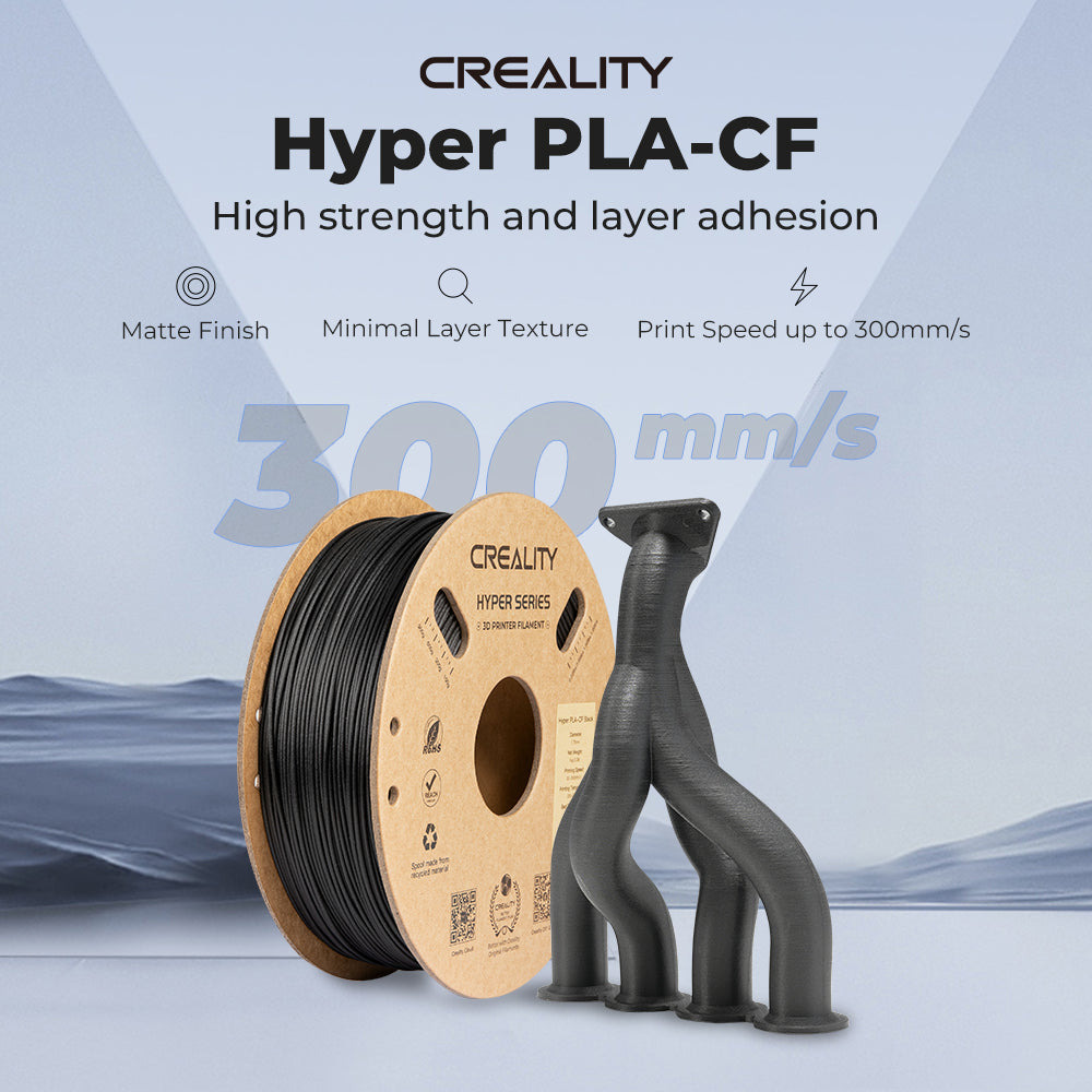 Creality Hyper PLA-CF Black Carbon Fiber 3D Printer Filament, High Strength, 1 kg Spool1.75