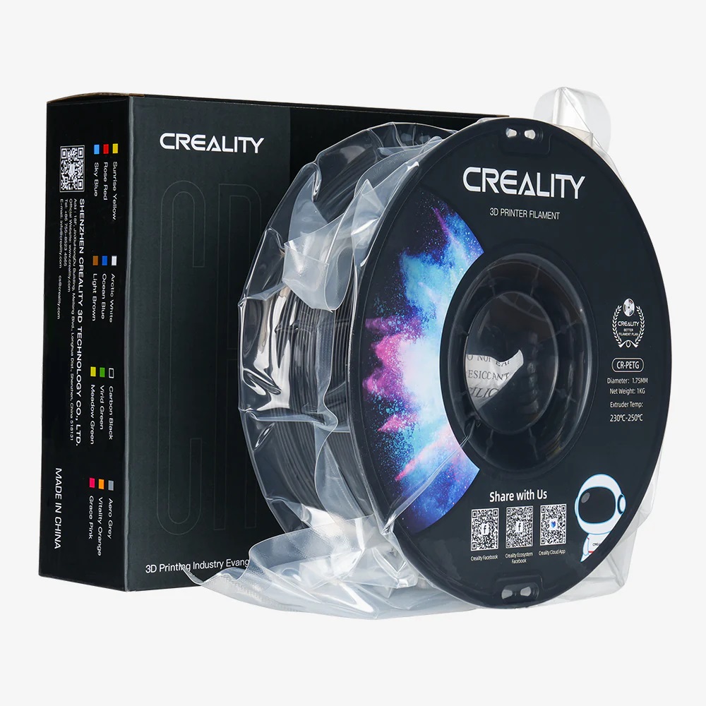 Creality CR-PETG Black 3D Printer Filament, Hard Glossy, Tensile Str. 49MPA, 1 kg Spool1.75