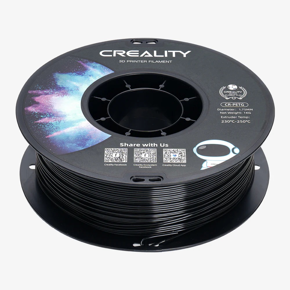 Creality CR-PETG Black 3D Printer Filament, Hard Glossy, Tensile Str. 49MPA, 1 kg Spool1.75