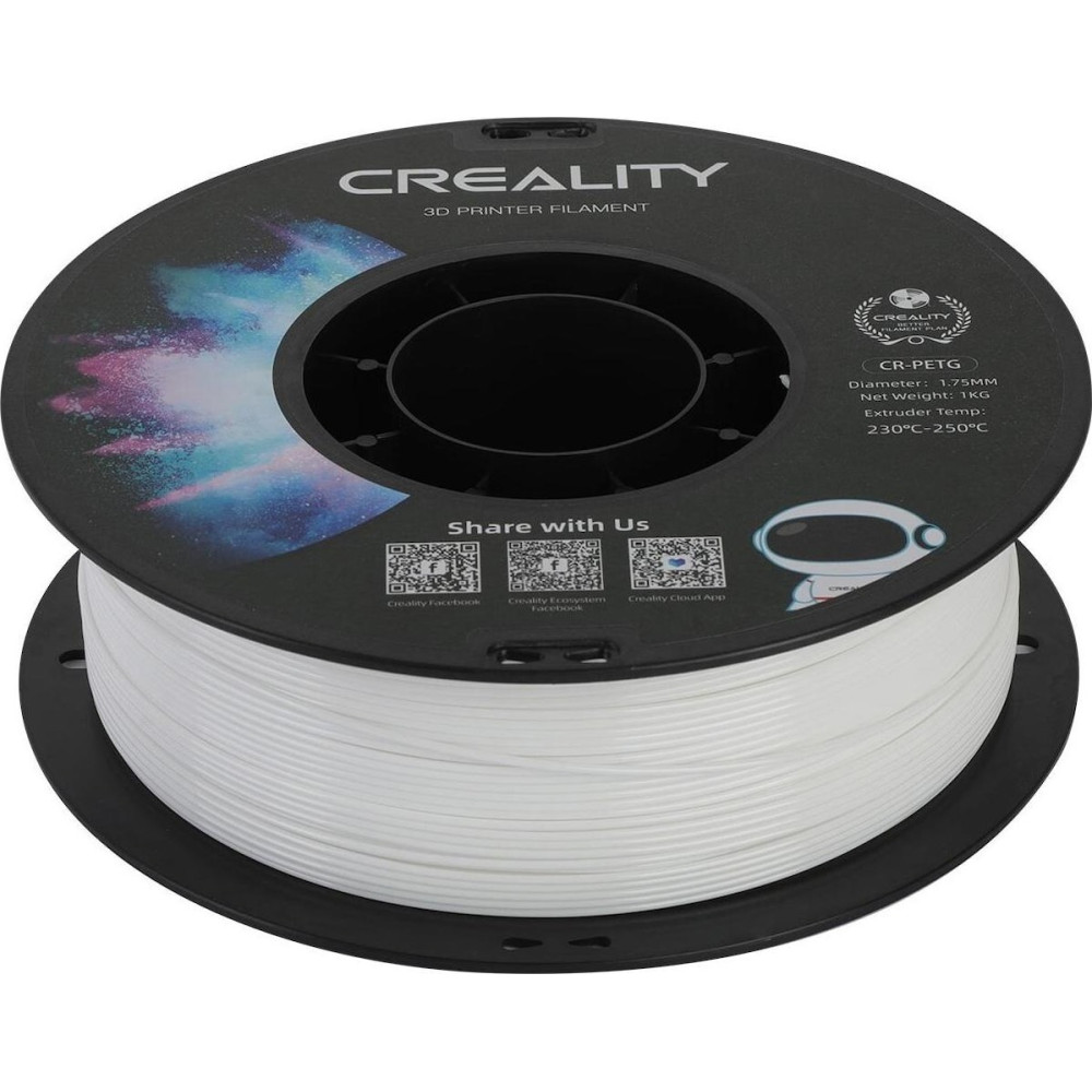 Creality CR-PETG White 3D Printer Filament, Hard Glossy, Tensile Str. 49MPA, 1 kg Spool1.75