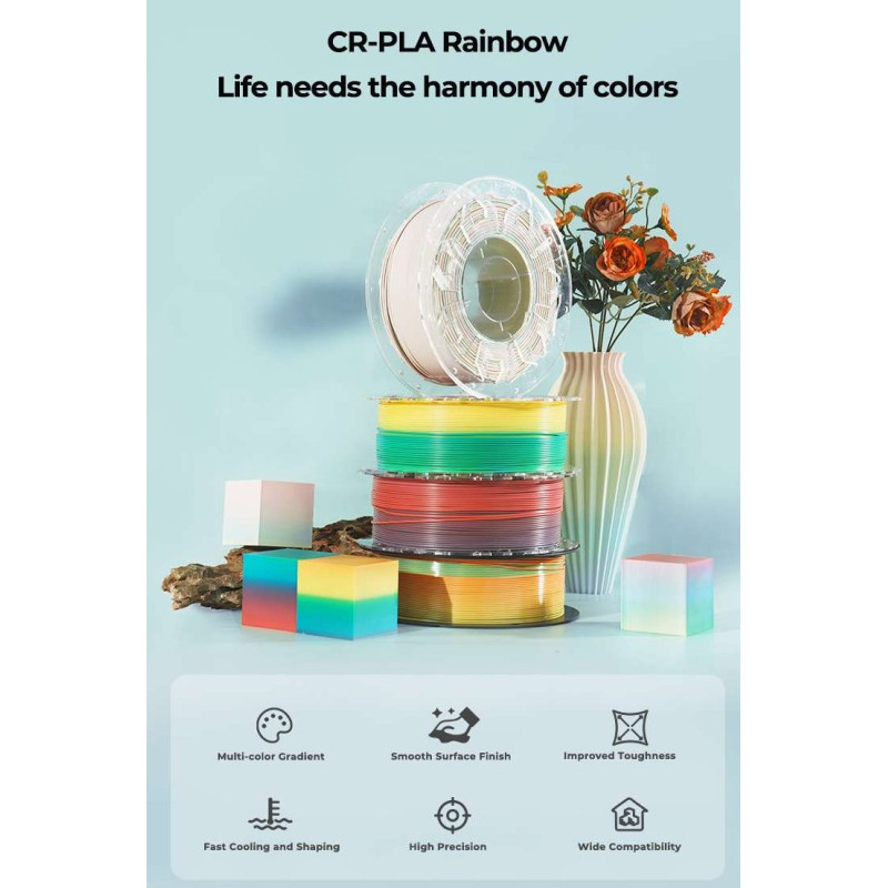 Creality CR-PLA Rainbow, 3D Printer Filament 1 kg Spool,1.75 mm (3301010010)
