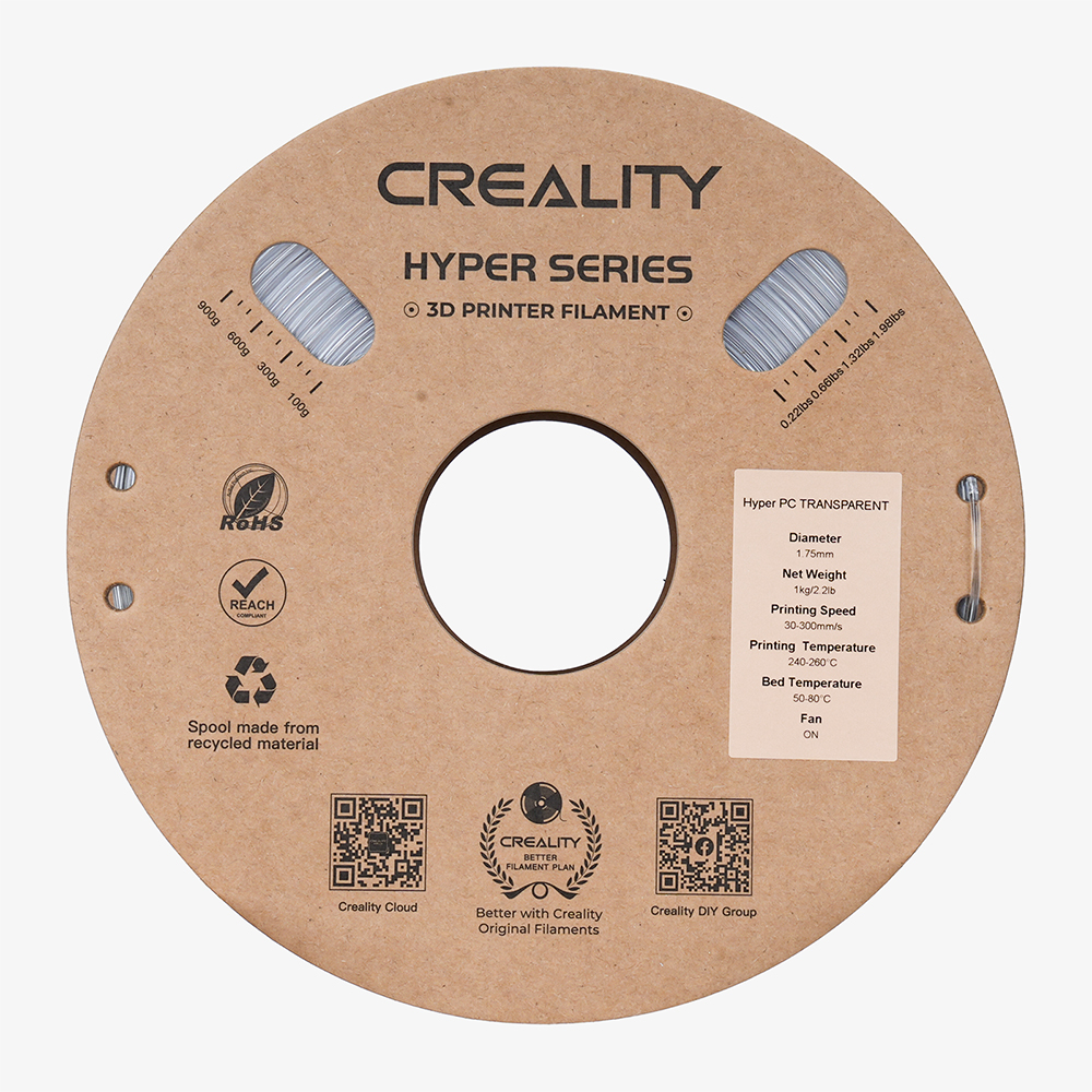 Creality Hyper PC Transparent 3D Printer Filament Crystal Clear Finish 1.75mm 1KG