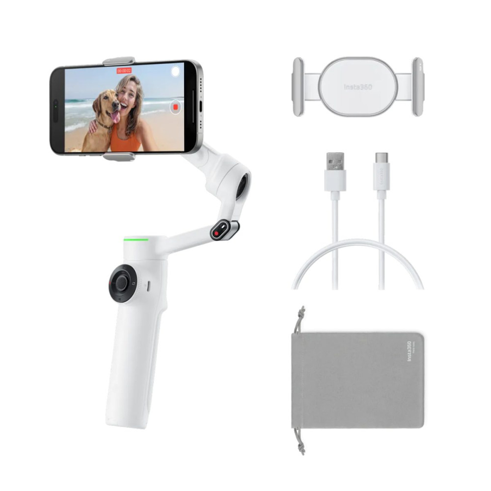 Insta360 Flow 2 Standard Bundle White - A.I. Powered Gimbal Stabilzer for Smartphone USB-C