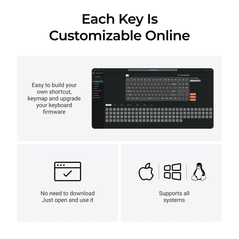 Keychron C1 Pro (C1PX-M1) QMK/VIA Mechanical Red Switch - 8K Polling Rate Hot Swap.80% US Retro RGB