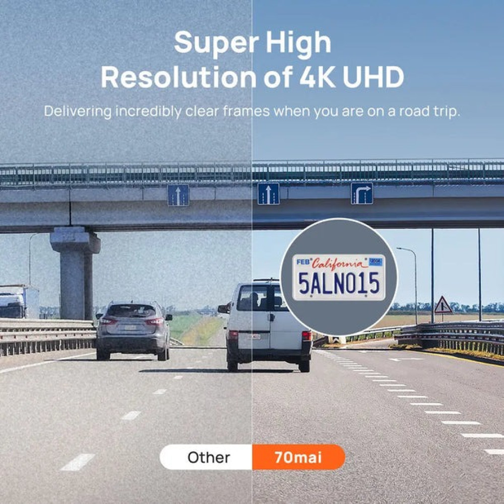 70mai A800S-1 Front & Rear Dash Cam 4k w. screen set w. RC06 Rearview Cam - 2160p 140FOV 500mAh Car