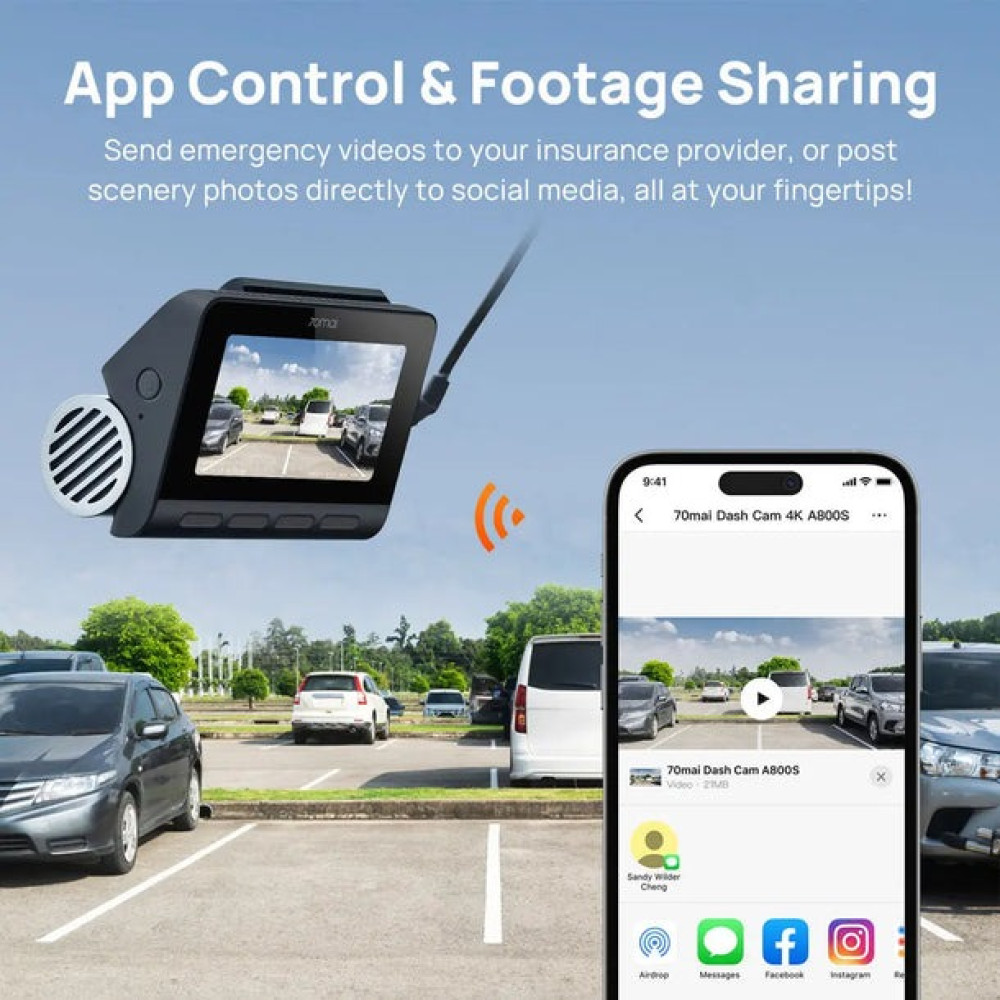 70mai A800S-1 Front & Rear Dash Cam 4k w. screen set w. RC06 Rearview Cam - 2160p 140FOV 500mAh Car
