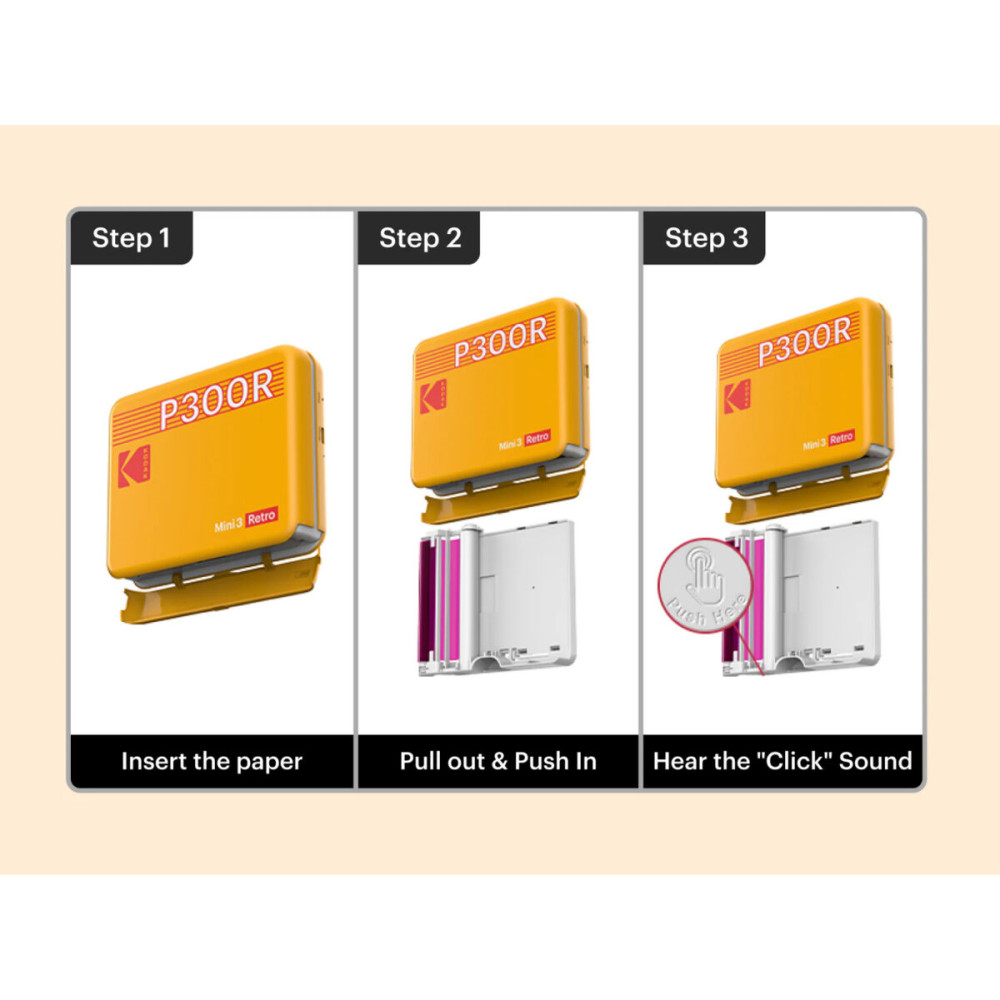Kodak Mini 3 Retro 4PASS Smartphone Photo Printer Portable (7.6 x 7.6 cm) + 8 Sheets, Yellow