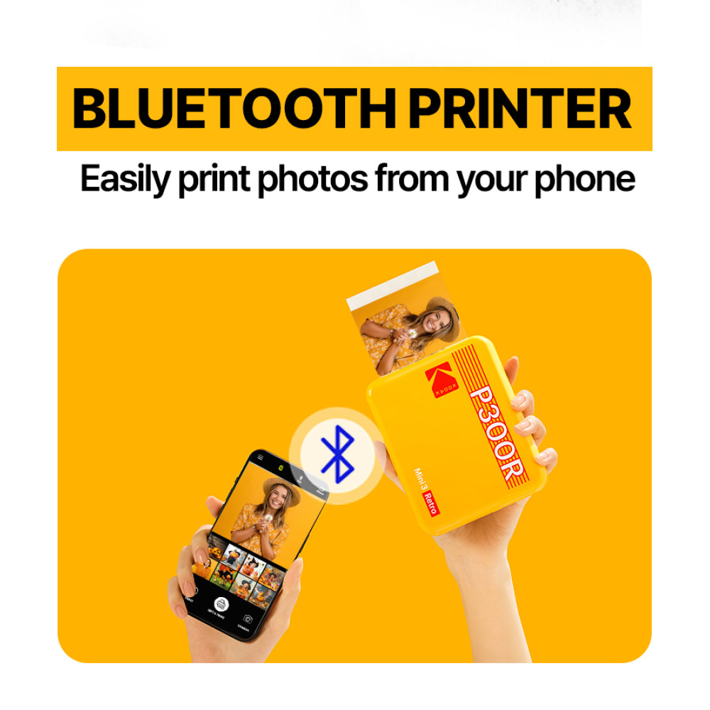 Kodak Mini 3 Retro 4PASS Smartphone Photo Printer Portable (7.6 x 7.6 cm) + 8 Sheets, Yellow