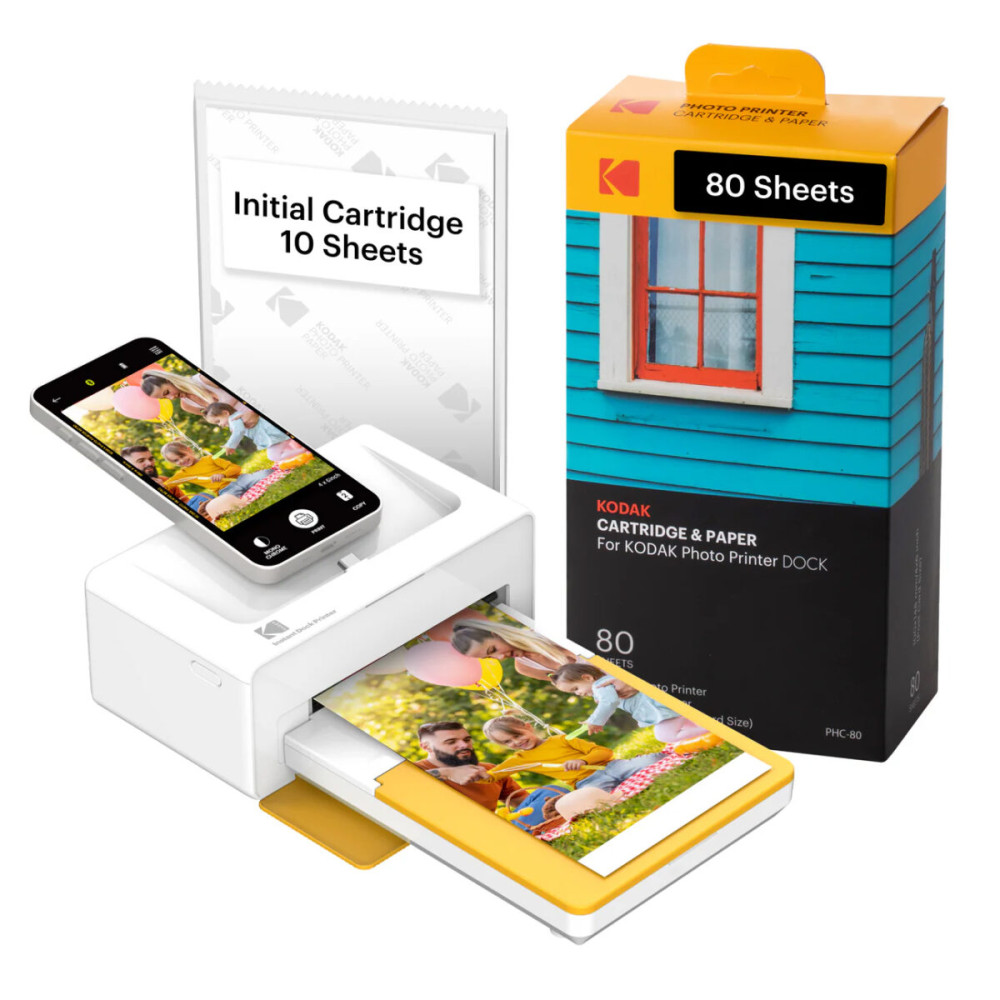 Kodak Dock Plus 4PASS Wireless Smarphone Photo Printer (10 x 15 cm) + Accessory Package with 10 Shee