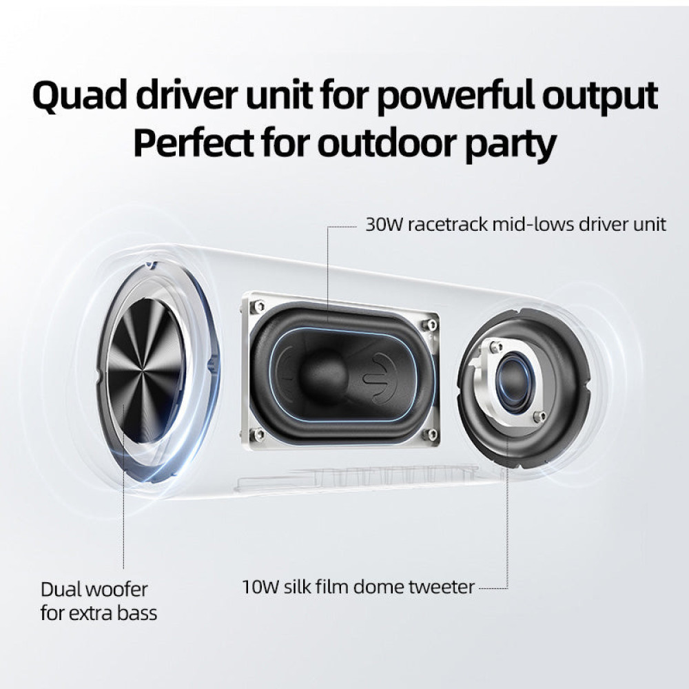 QCY SP7 Green -  Portable Bluetooth Speaker w Stereo Sound 40W, Mic for Calls, RGB Light Show