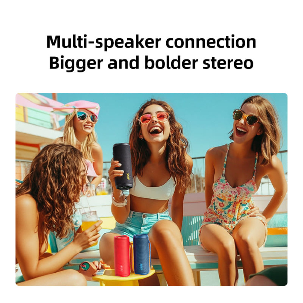 QCY SP7 Blue -  Portable Bluetooth Speaker w Stereo Sound 40W, Mic for Calls, RGB Light Show