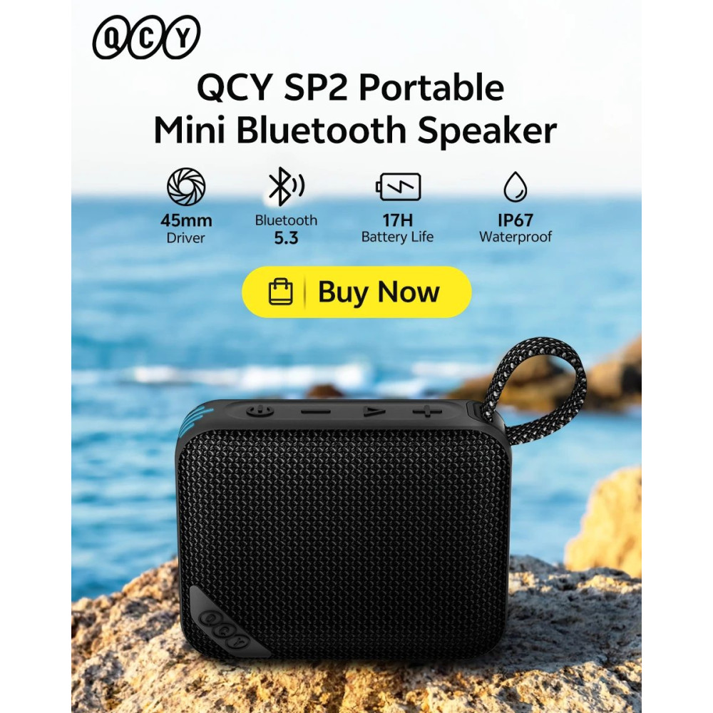 QCY SP2 Grey - Pocket Size IP67 RGB BT Speaker Deep Punch Bass TWS Stereo Subwoofer 17h
