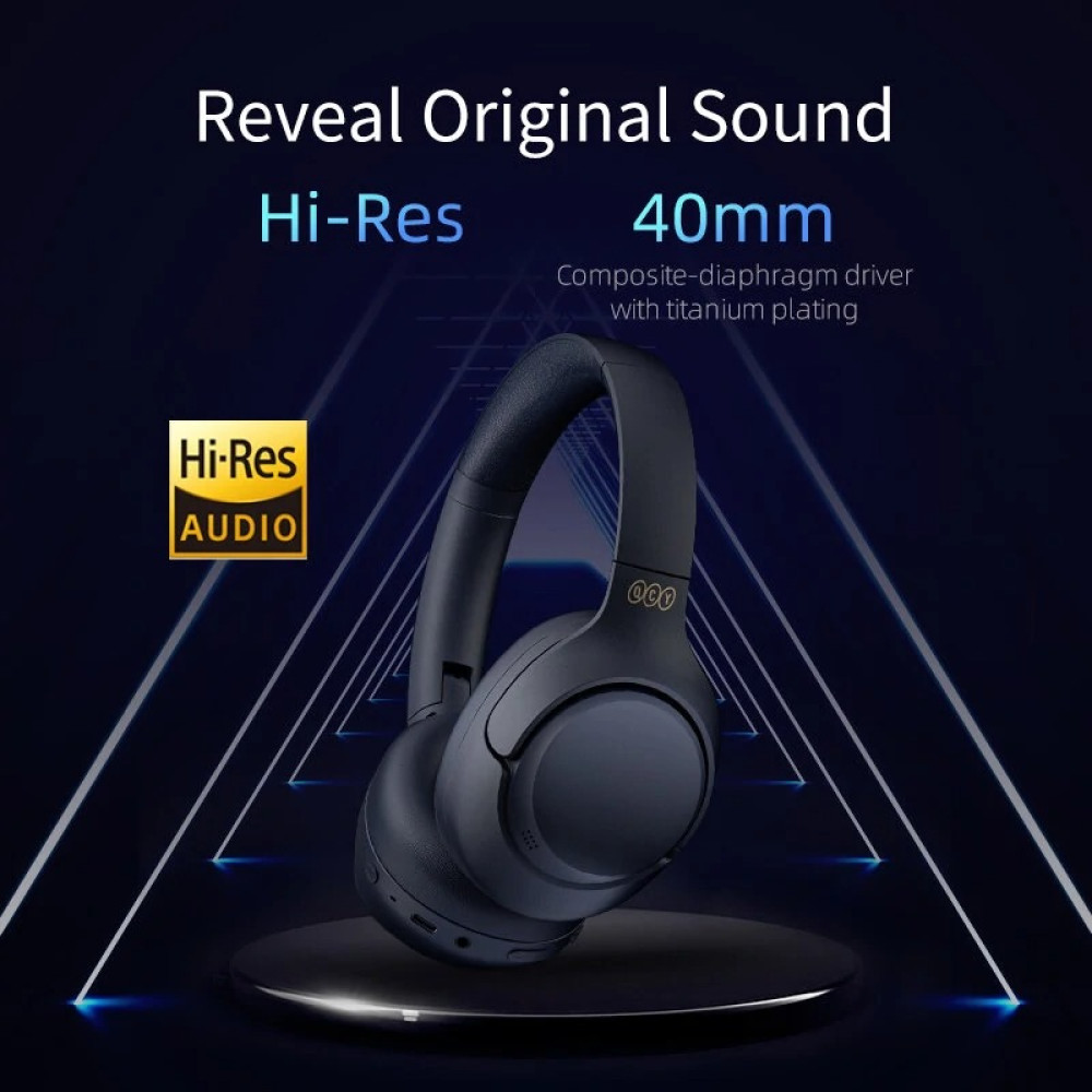 QCY H3 High-Res Headset Blue - w. Mic, Active Noise Canceling with 4 mode ANC 60h Multipoint