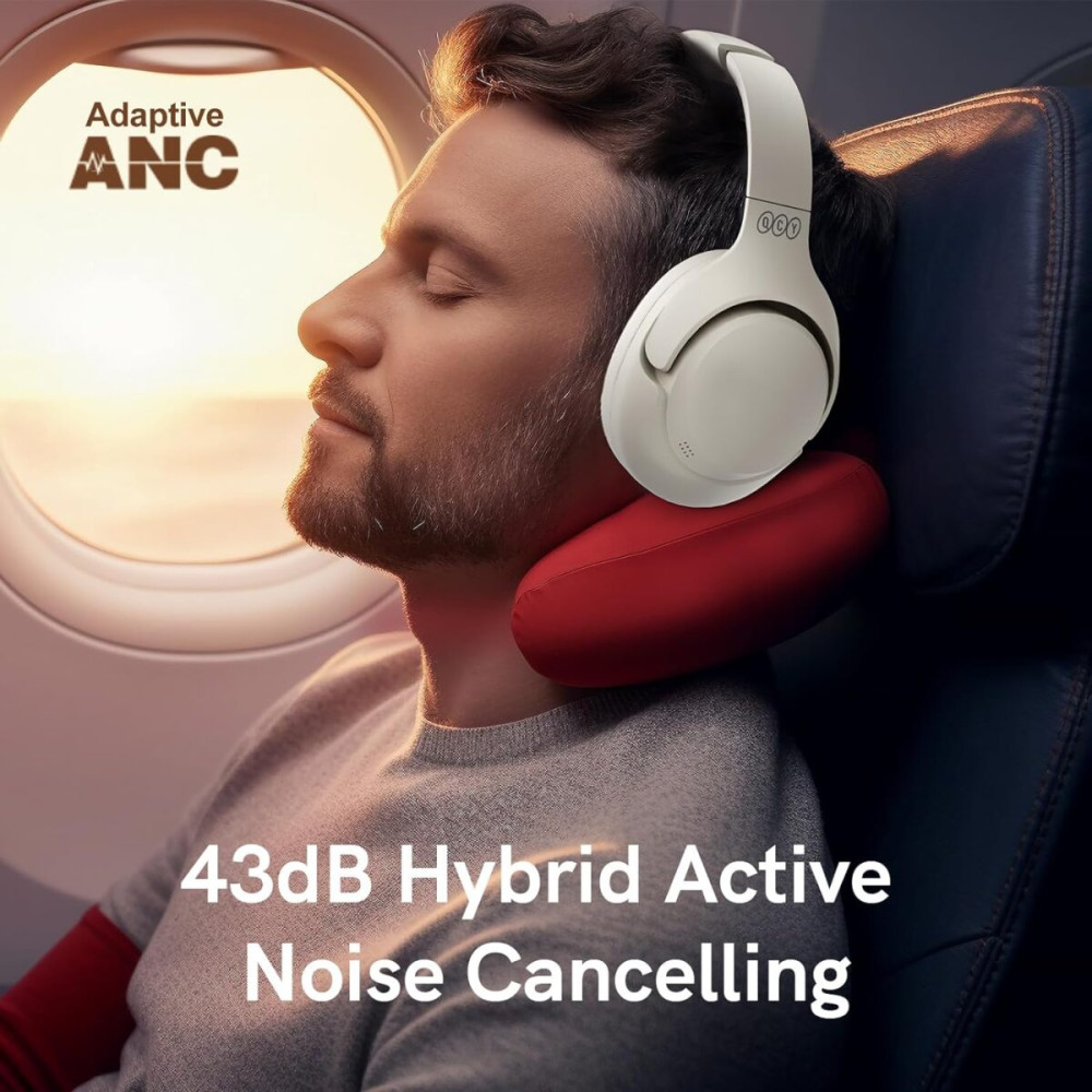 QCY H3 High-Res Headset White w. Mic, Active Noise Canceling with 4 mode ANC 60h Multipoint