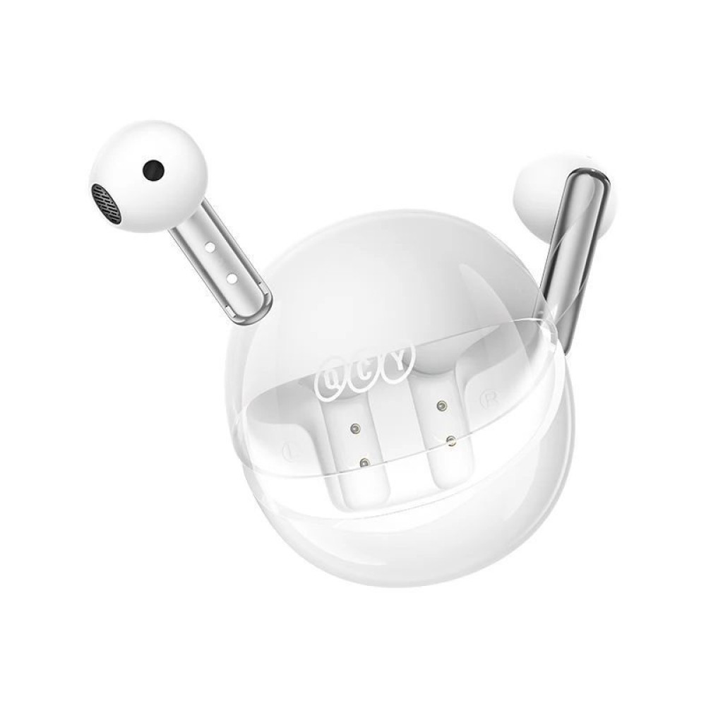 QCY Ailybuds Clear White - Semi-Ear 13mm driver, wind cancel ENC for calls, NCVM & Air case TWS BT