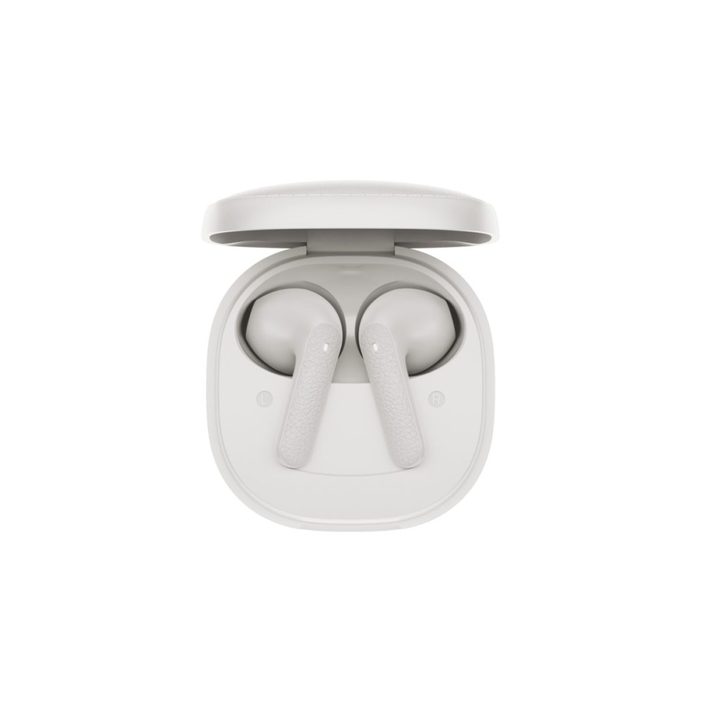 QCY Air White Semi-Ear TWS Earbuds, quad Mic ENC multi-point connection, leather grain case