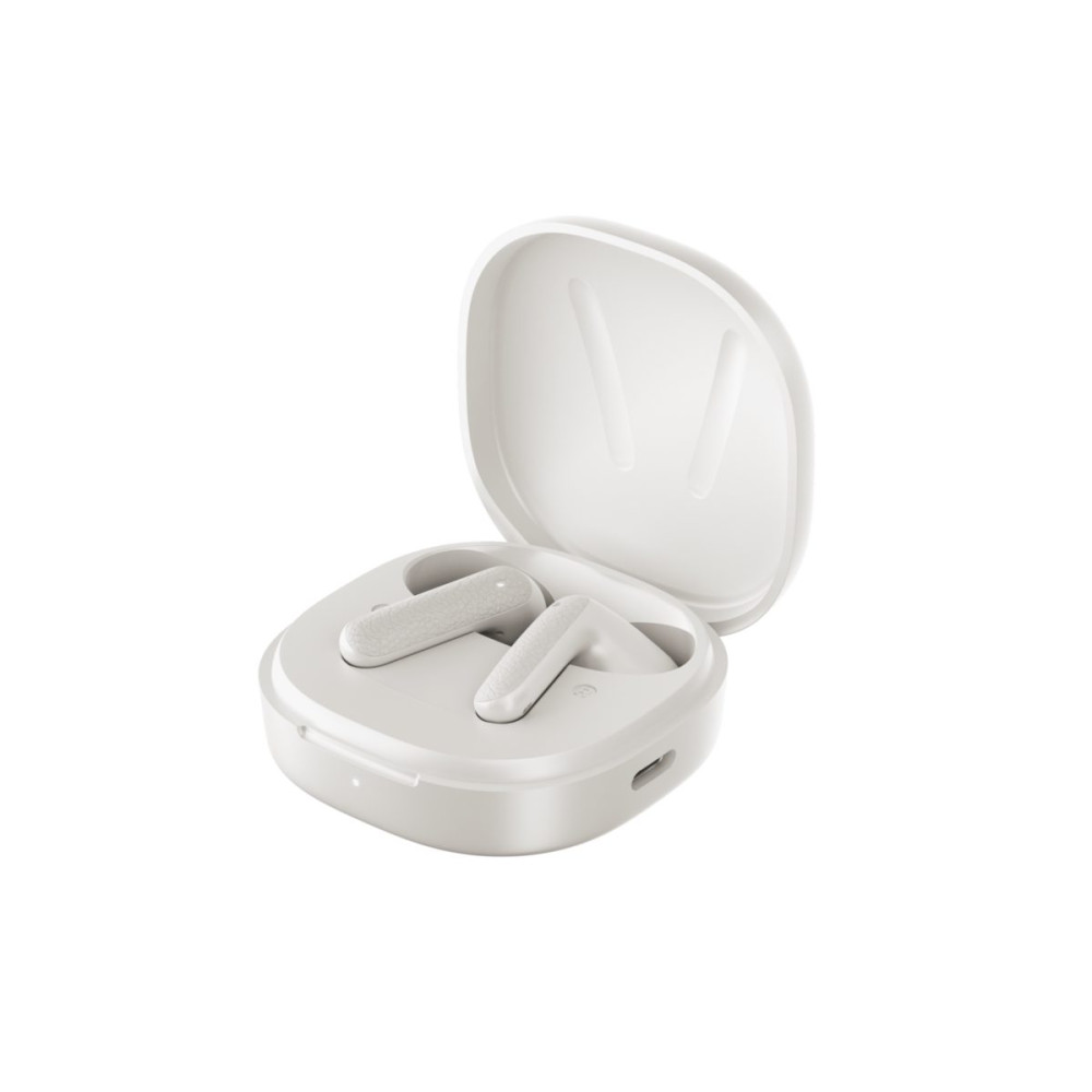 QCY Air White Semi-Ear TWS Earbuds, quad Mic ENC multi-point connection, leather grain case