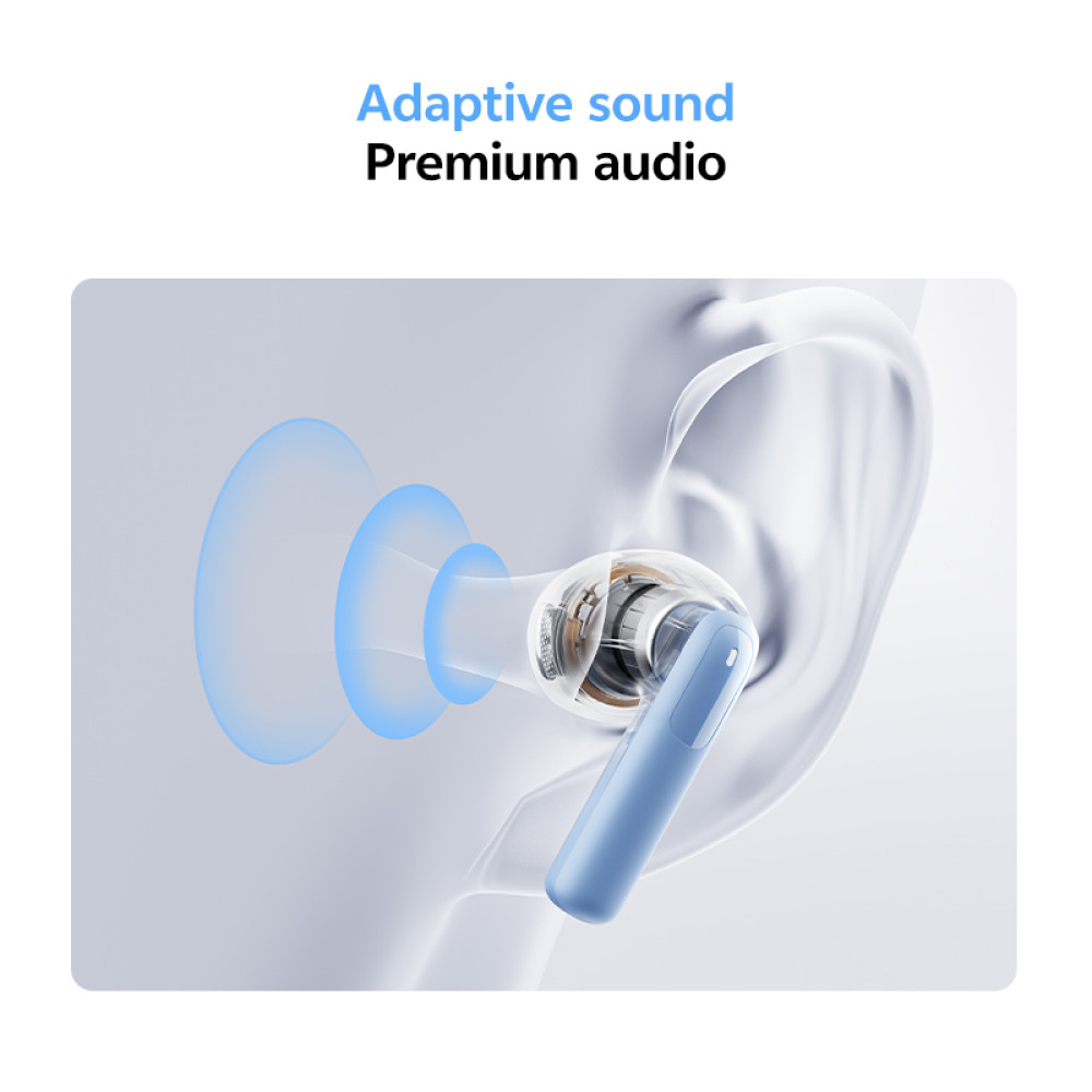 QCY AilyBuds E20 Clear Blue- Hybrid ANC Semi-Ear TWS earbuds 6mics 13mm driver IPX4 BT5.4 35h