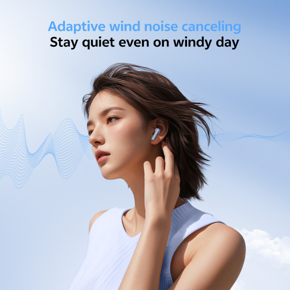QCY AilyBuds E20 Clear Blue- Hybrid ANC Semi-Ear TWS earbuds 6mics 13mm driver IPX4 BT5.4 35h