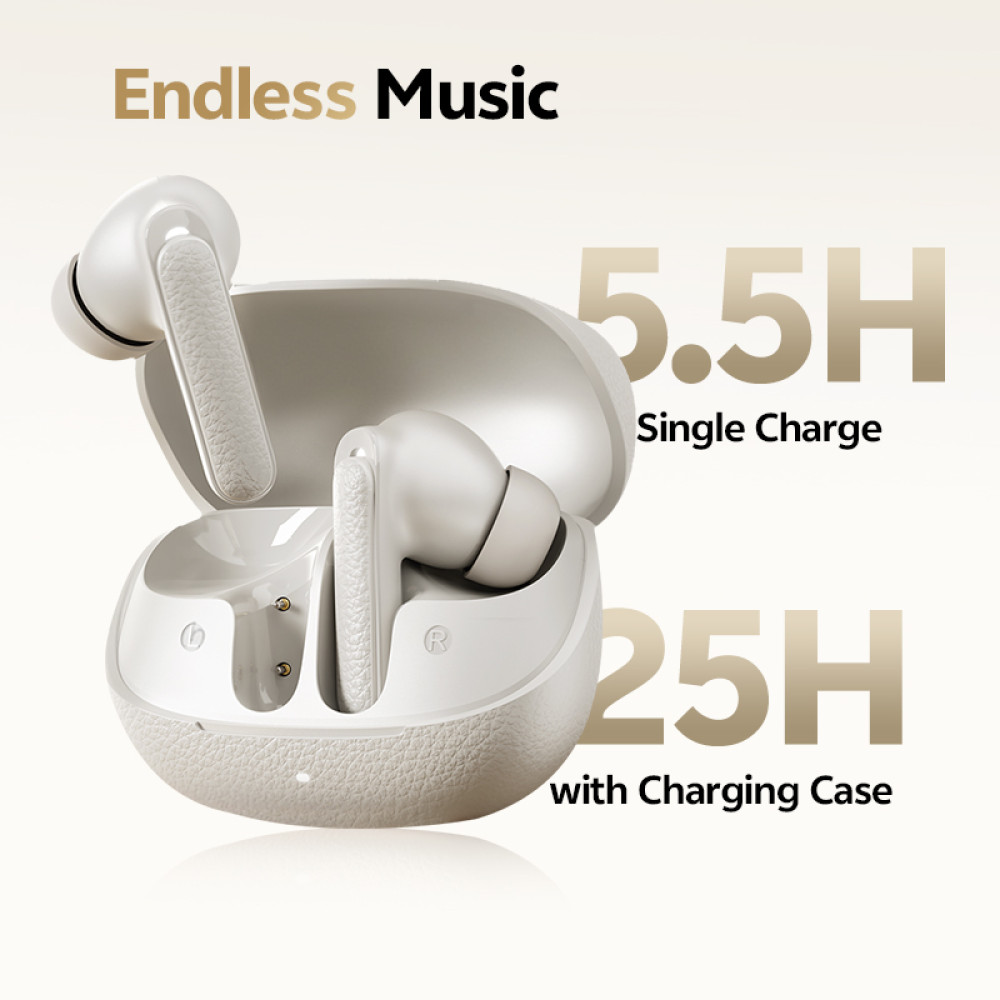 QCY Buds ANC Cream Grey (HT15) - 45db ANC TWS Earbuds 35h 5 mic ENC, ear-canal adaptive tech,