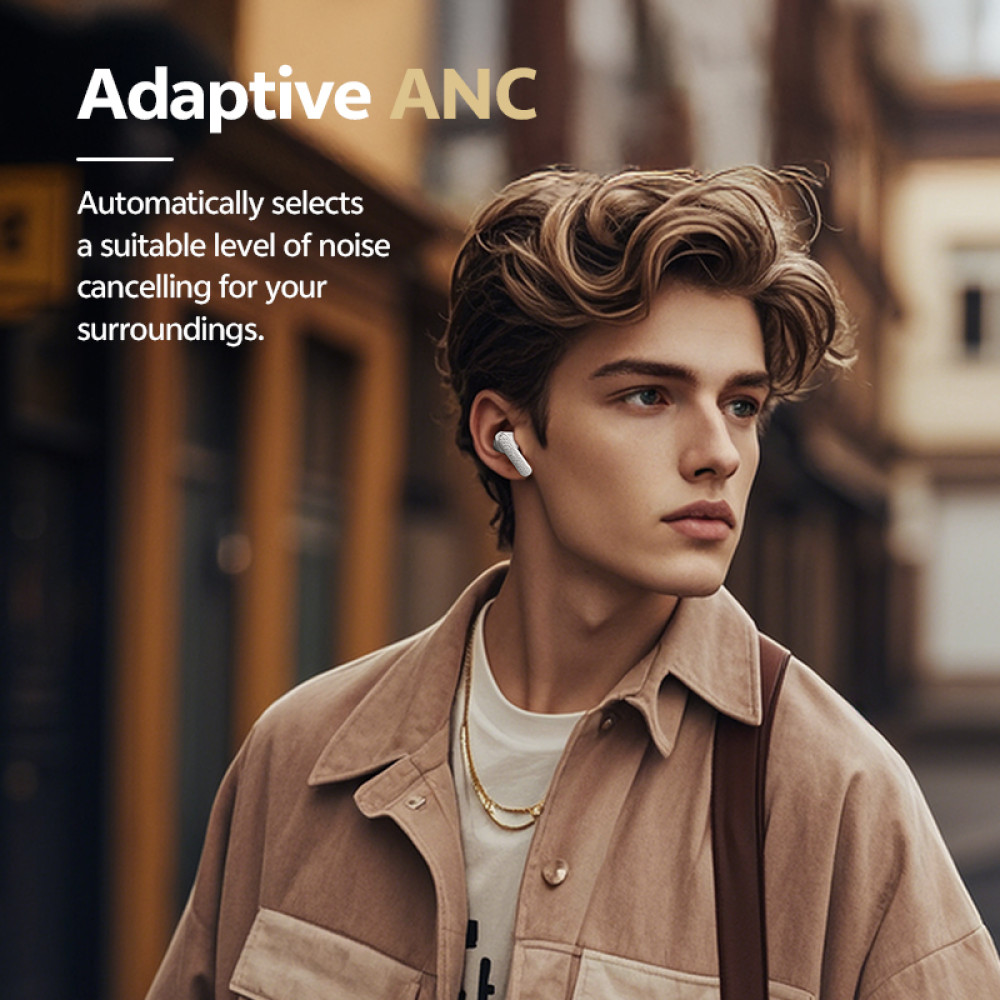 QCY Buds ANC Cream Grey (HT15) - 45db ANC TWS Earbuds 35h 5 mic ENC, ear-canal adaptive tech,
