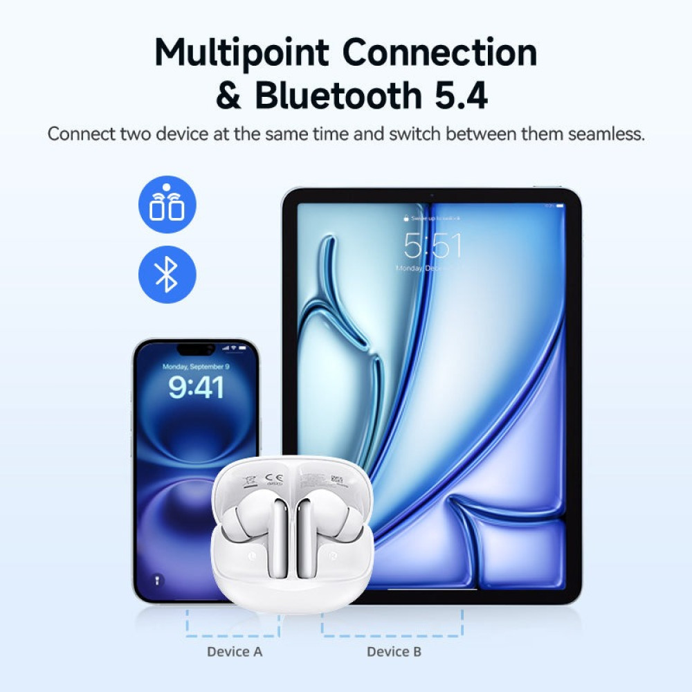 QCY Melobuds N50 ANC White - 45db ANC TWS Earbuds 6 mic ENC, IPX4 BT5.4