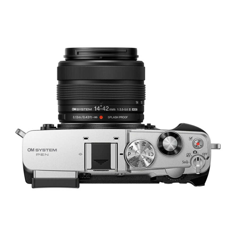 Olympus OM-System PEN Body silver, Body cap, BLS-7 Li-ion battery, Hot shoe cover, Shoulder strap, I