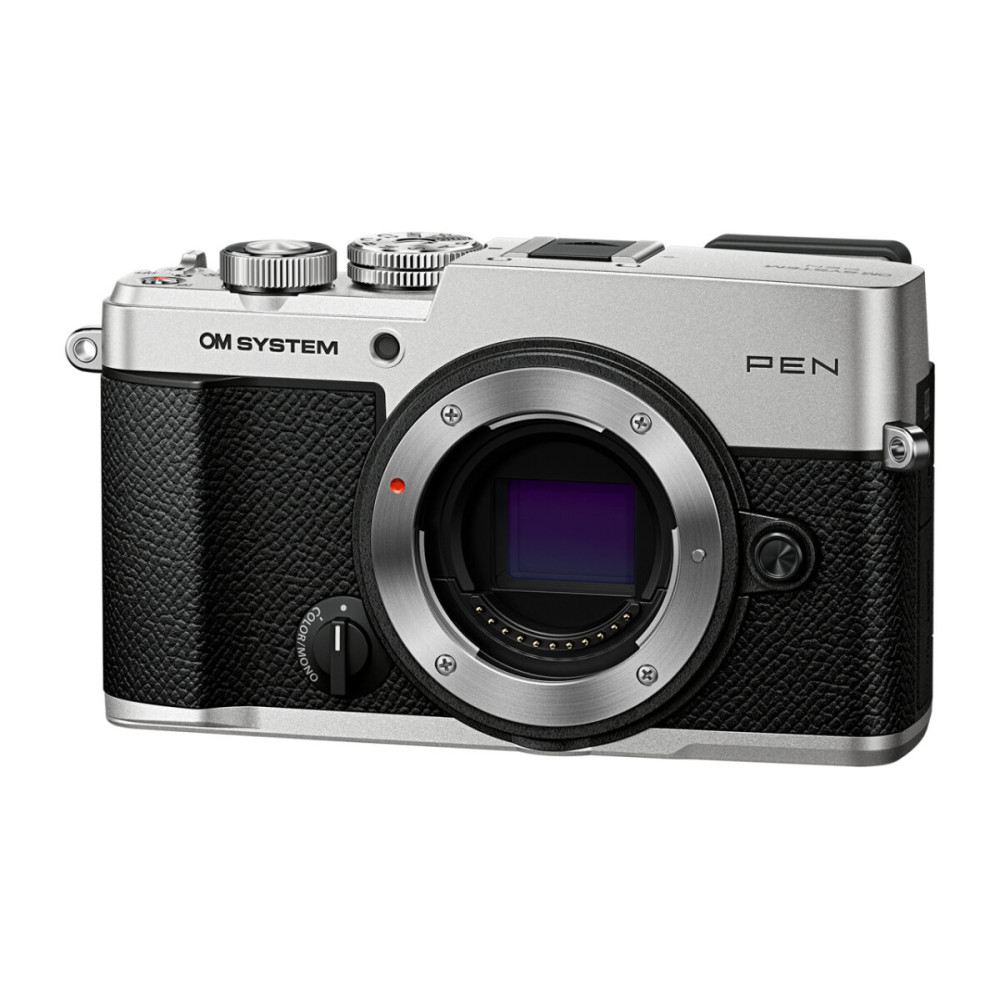 Olympus OM-System PEN Body silver, Body cap, BLS-7 Li-ion battery, Hot shoe cover, Shoulder strap, I