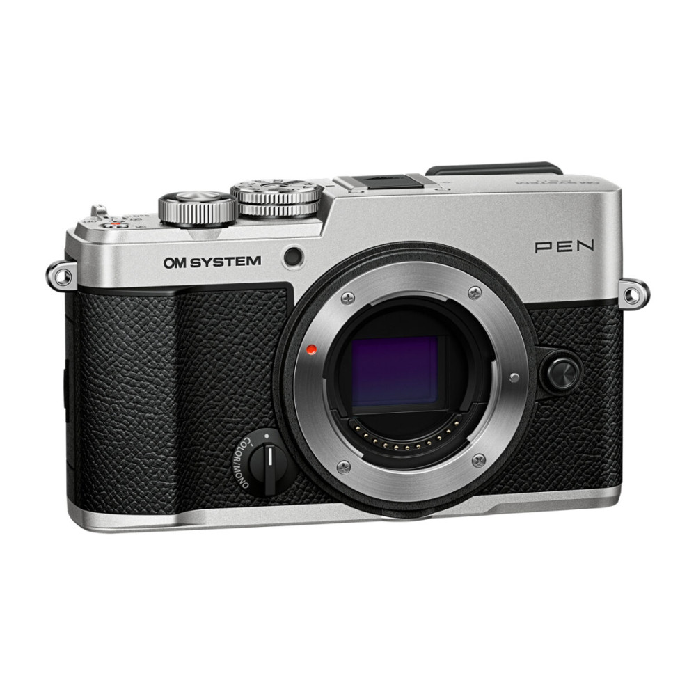 Olympus OM-System PEN Body silver, Body cap, BLS-7 Li-ion battery, Hot shoe cover, Shoulder strap, I