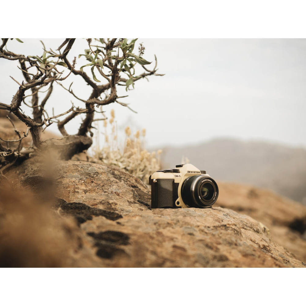 Olympus OM-5 II body sand beige, BLS-50 Battery, Eyecup, USB Connection Cable, Shoulder Strap