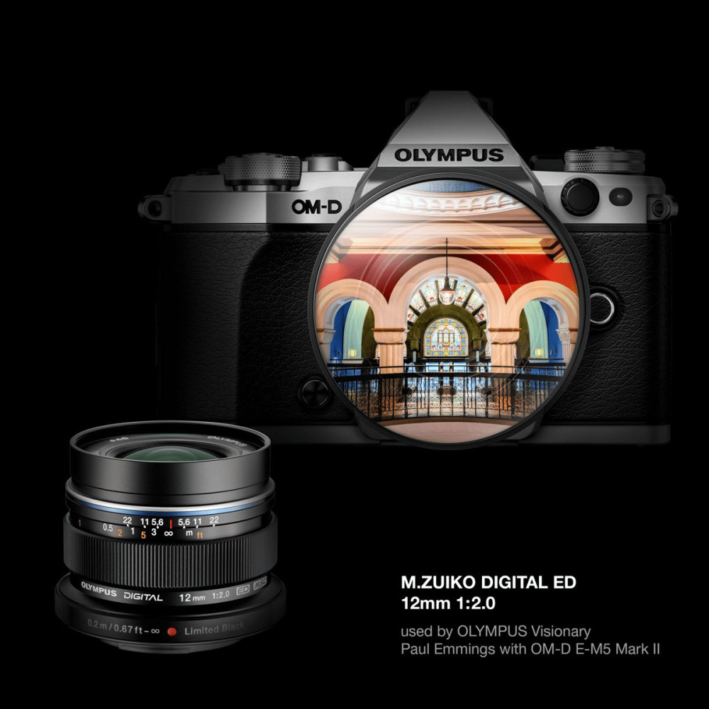 Olympus 12mm 1:2.0 BLACK M.ZUIKO DIGITAL (EW-M1220) Lense Micro FT