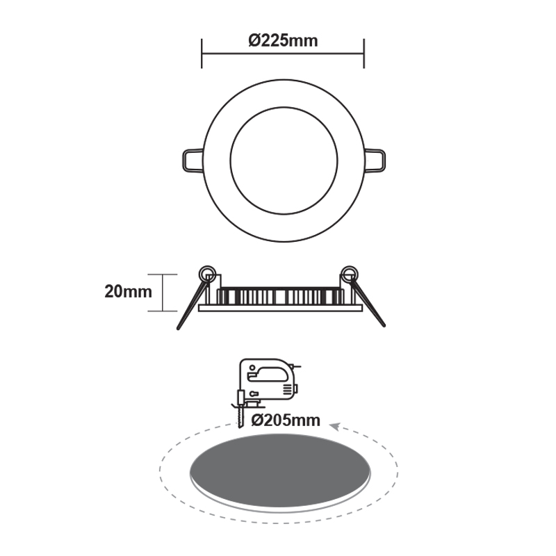 LED ΠΑΝΕΛ ΧΩΝΕΥΤΟ 230V AC 18W 4000K 1800LM Ra80 Φ220mm ΝΙΚΕΛ ΜΑΤ ΣΤΡΟΓΓΥΛΟ