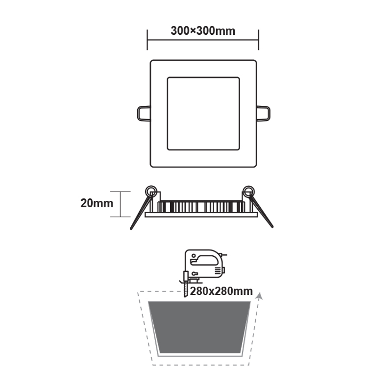 LED ΠΑΝΕΛ ΧΩΝΕΥΤΟ 230V AC 23W 4000K 2120LM Ra80 Φ300mm ΛΕΥΚΟ ΤΕΤΡΑΓΩΝΟ