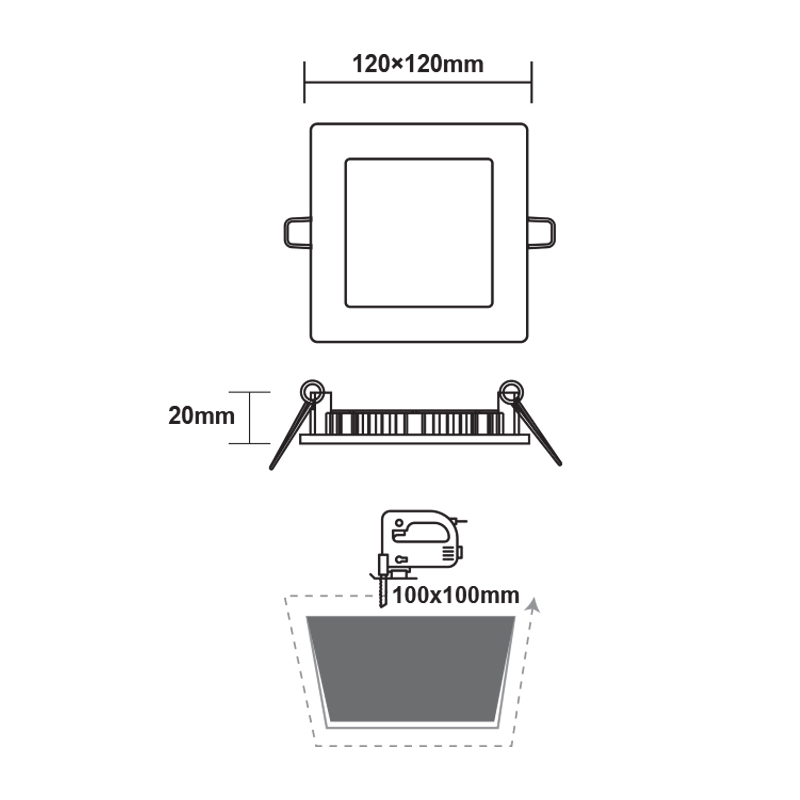 LED ΠΑΝΕΛ ΧΩΝΕΥΤΟ 230V AC 6W 3000K 450LM Ra80 Φ118mm ΛΕΥΚΟ ΤΕΤΡΑΓΩΝΟ