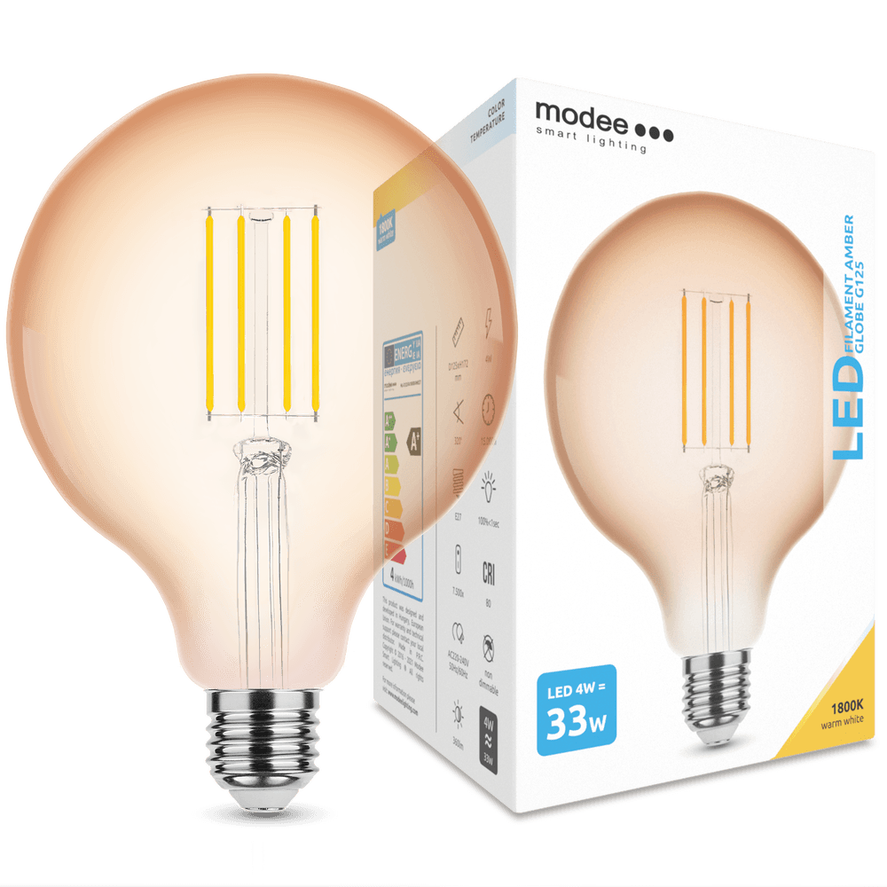Modee Lighting Λαμπτήρας LED Filament Σφαιρικός G125 Amber 4W E27 320° 1800K (360 lumen)