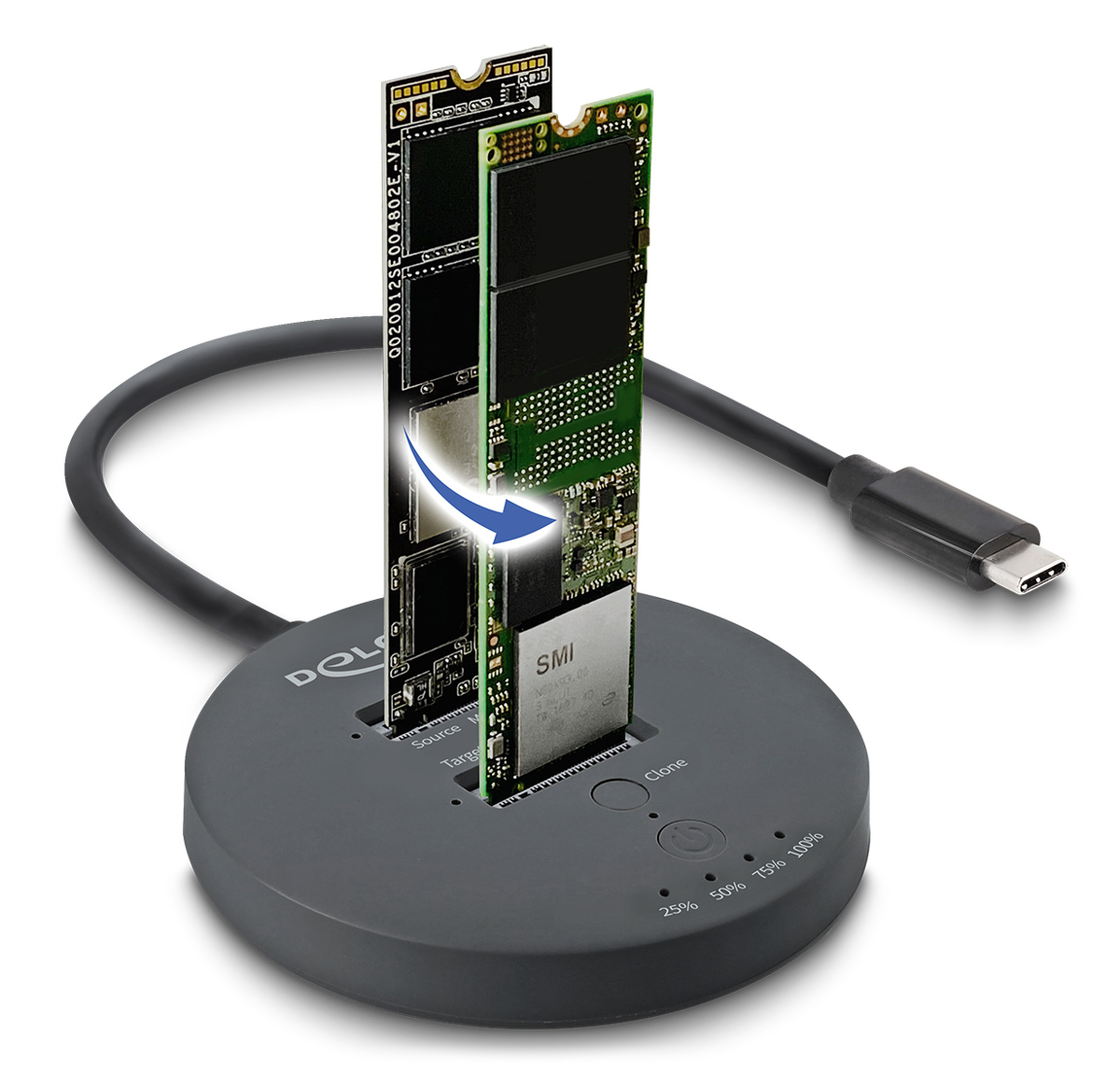 DELOCK docking station για M.2 NVMe PCIe SSD 64364, 2 θέσεων, 20Gbps, clone function, μαύρο