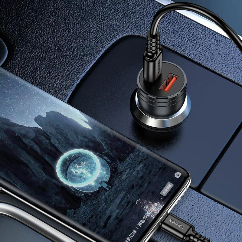 KAKUSIGA φορτιστής αυτοκινήτου KSC-1714 με καλώδιο USB-C, USB/USB-C, 60W, μαύρος