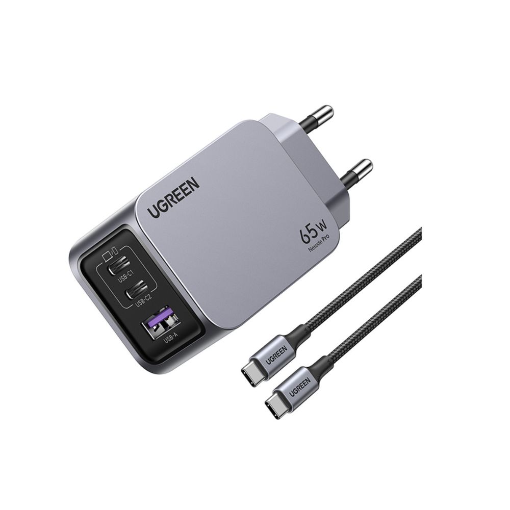 Φορτιστής Σπιτιού GaN PD 65W UGREEN X755 25871 3 Θέσεων, με καλώδιο USB-C 100W 1.5m Γκρί