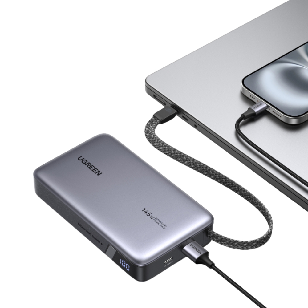 Power Bank 20000mAh PD 145W UGREEN PB551 55992B 2 Θέσεων, με καλώδιο 100W USB-C Γκρι