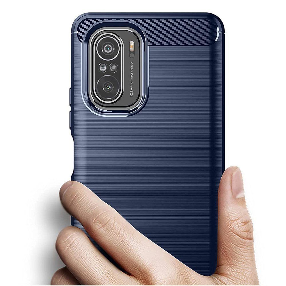 Θήκη Σιλικόνης Carbon TPU Fiber Brushed Xiaomi Poco F3 / Mi 11i Μπλε