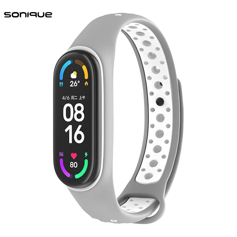 Λουράκι Σιλικόνης Sonique Sport για Xiaomi Mi Band 5/6 Ανοιχτό Γκρι / Λευκό