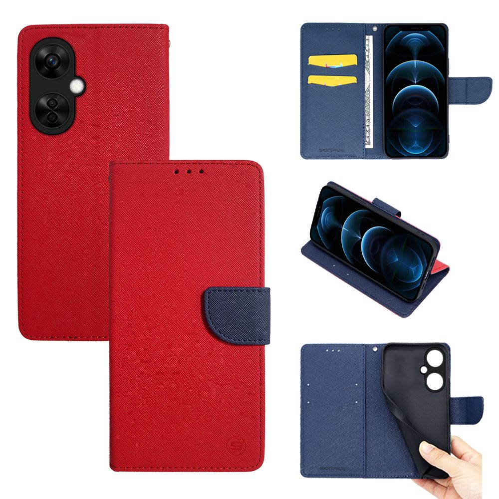 Θήκη Πορτοφόλι Sonique Trend Wallet OnePlus Nord CE 3 Lite 5G Κόκκινο / Σκούρο Μπλε