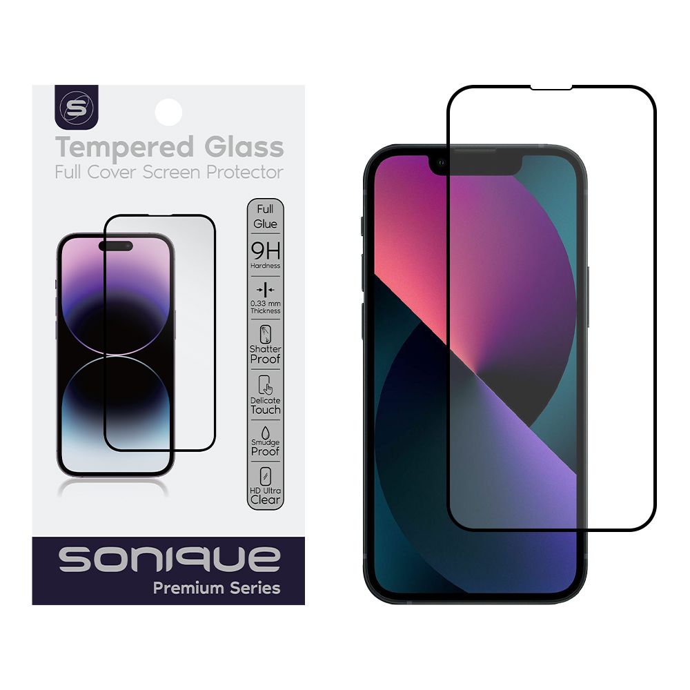 Hardy Glass Sonique Premium Series HD Full Cover 9H Apple iPhone 13 / iPhone 13 Pro / iPhone 14 / iPhone 16e / iPhone 17e Μαύρο