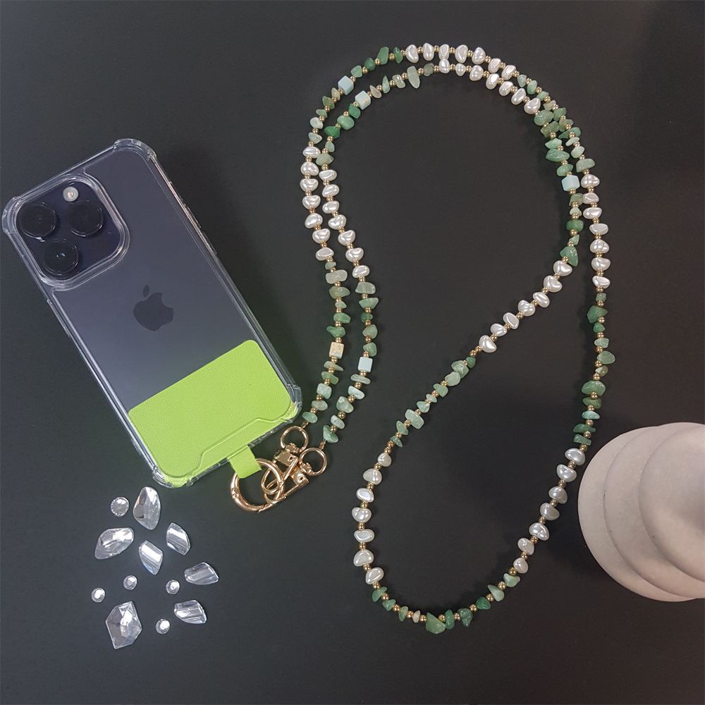 Κολιέ Λουράκι Sonique Gemstone από Πέτρα &amp; Ακρυλικό 120cm για Κινητό Πράσινο