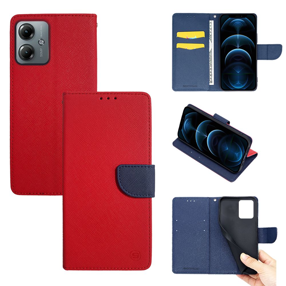 Θήκη Πορτοφόλι Sonique Trend Wallet Motorola Moto G14 4G / Moto G54 5G / Moto G54 5G Power Κόκκινο / Σκούρο Μπλε