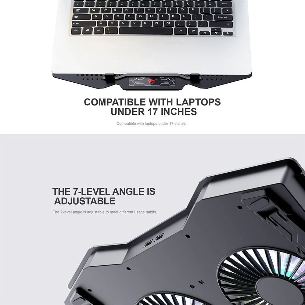 Havit F2072 Cooling Pad για Laptop εώς 17" με 2 Ανεμιστήρες και Φωτισμό Μαύρο